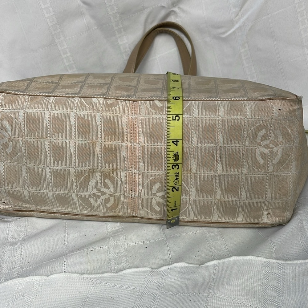 Chanel Travel Line CC Tote Bag Canvas Windowpane Shopper Beige Cream - Picture 12 of 17